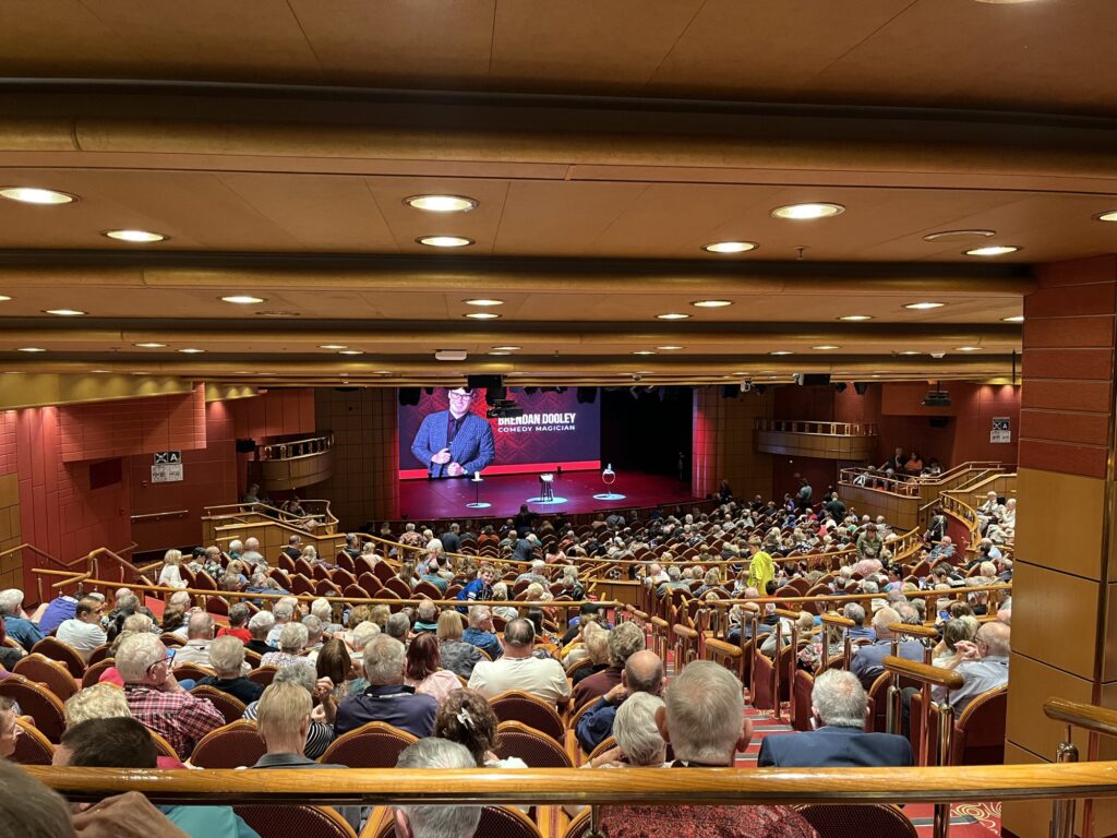 Brendan Dooley with a full house in theatre